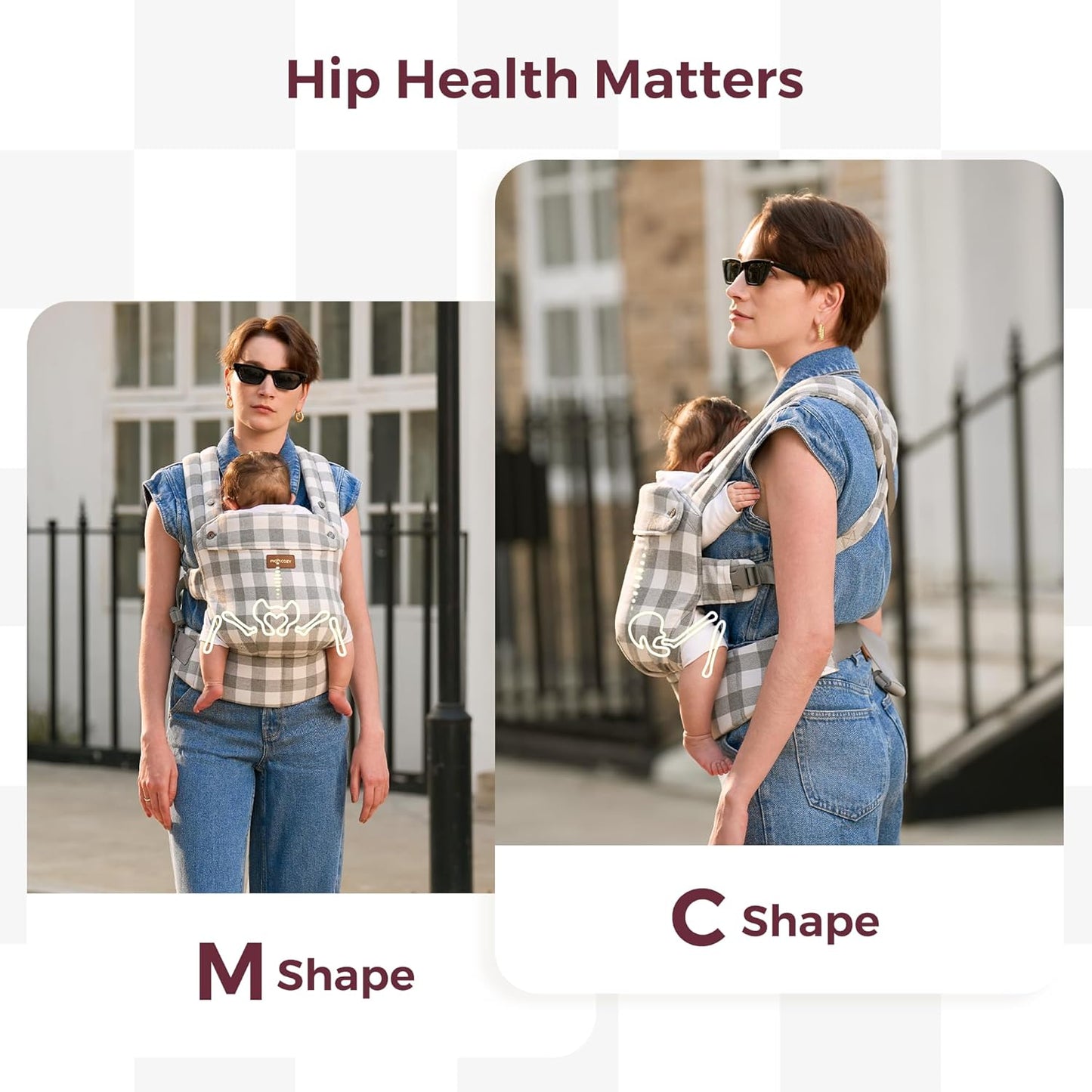 Momcozy Baby Carrier with Natural Cotton Linen, Built to Last, Ergonomic Design, Lightweight and Comfortable, Hands-Free for Moms&Dads, Slate Checkerboard