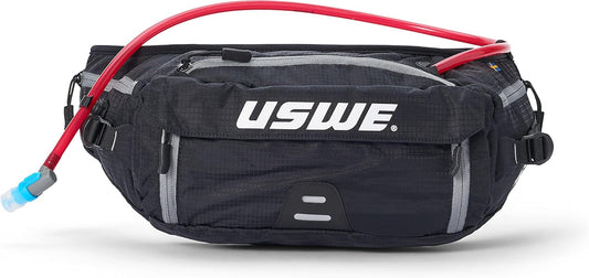 USWE Zulo Hydration Hip Pack - with Organizer and Side Pockets, Bounce Free Hip Belt (Carbon Black, 6L)