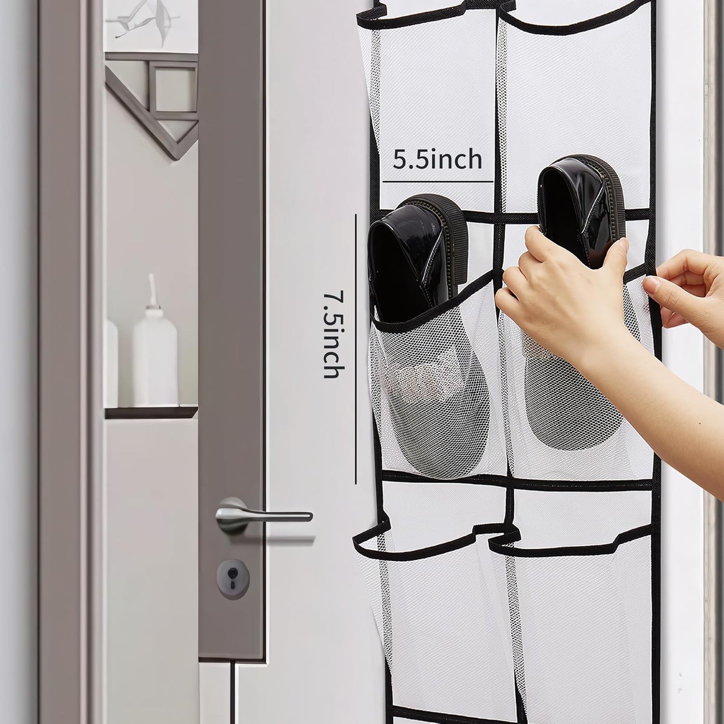 Over The Door Shoe Organizer, 14 Large Mesh Pockets Hanging Shoe Rack for Closet Organizers and Storage, White, 2-pack (white)