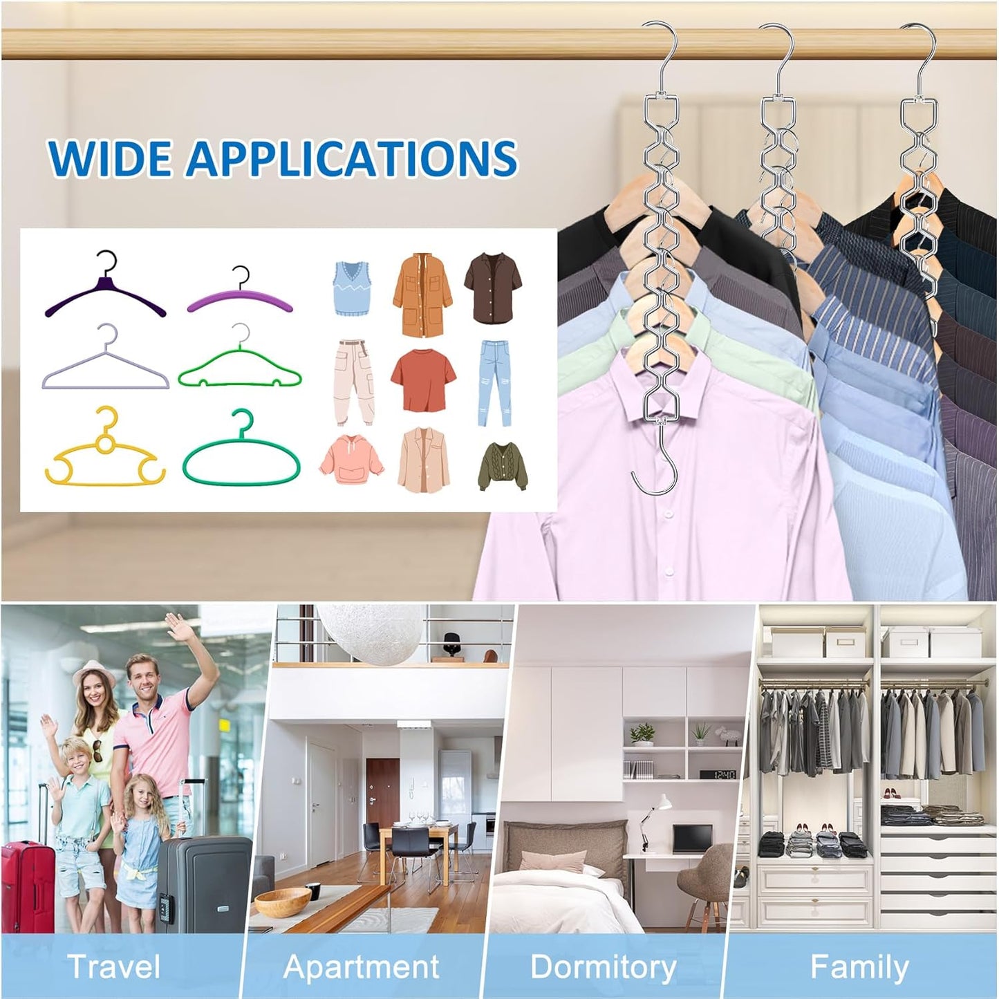 12 Pack Space Saving Hangers for Clothes, Heavy Duty 30Lbs Capacity Magic Clothes Space Saver Sturdy Metal Hanger Organizer with 360° Swivel Hook, Closet Organizers Storage Dorm Essentials Silver