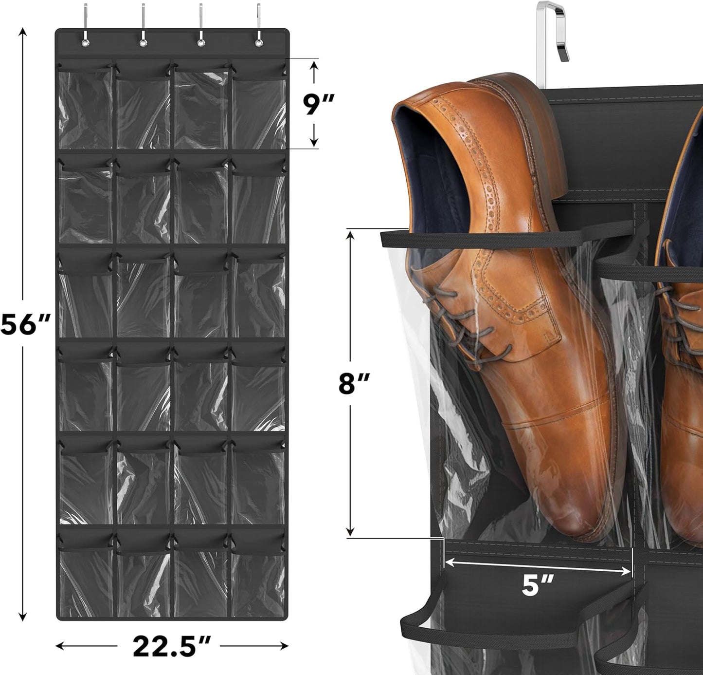 Simple Houseware 24 Pockets Large Clear Pockets Over The Door Hanging Shoe Organizer, Dark Gray (56" x 22.5")