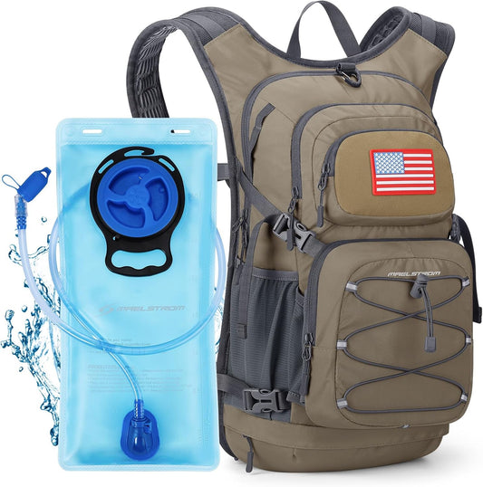 Maelstrom Hydration Hiking Backpack with 2L/3L Water Bladder, High Flow Bite Valve Camping Daypack Lightweight
