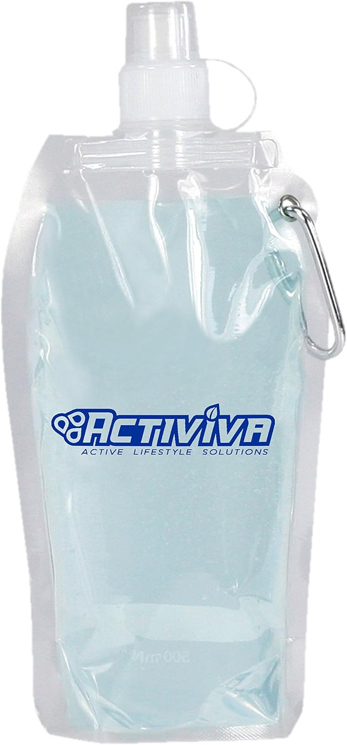 USA Merchant | Collapsible Reusable Water Bottle with Carabiner Clip Light Weight Leak Proof Foldable Drinking Water Bottle Non Toxic BPA Free - 16.9 oz 4 Pack (Pink, Purple, Red, Clear)