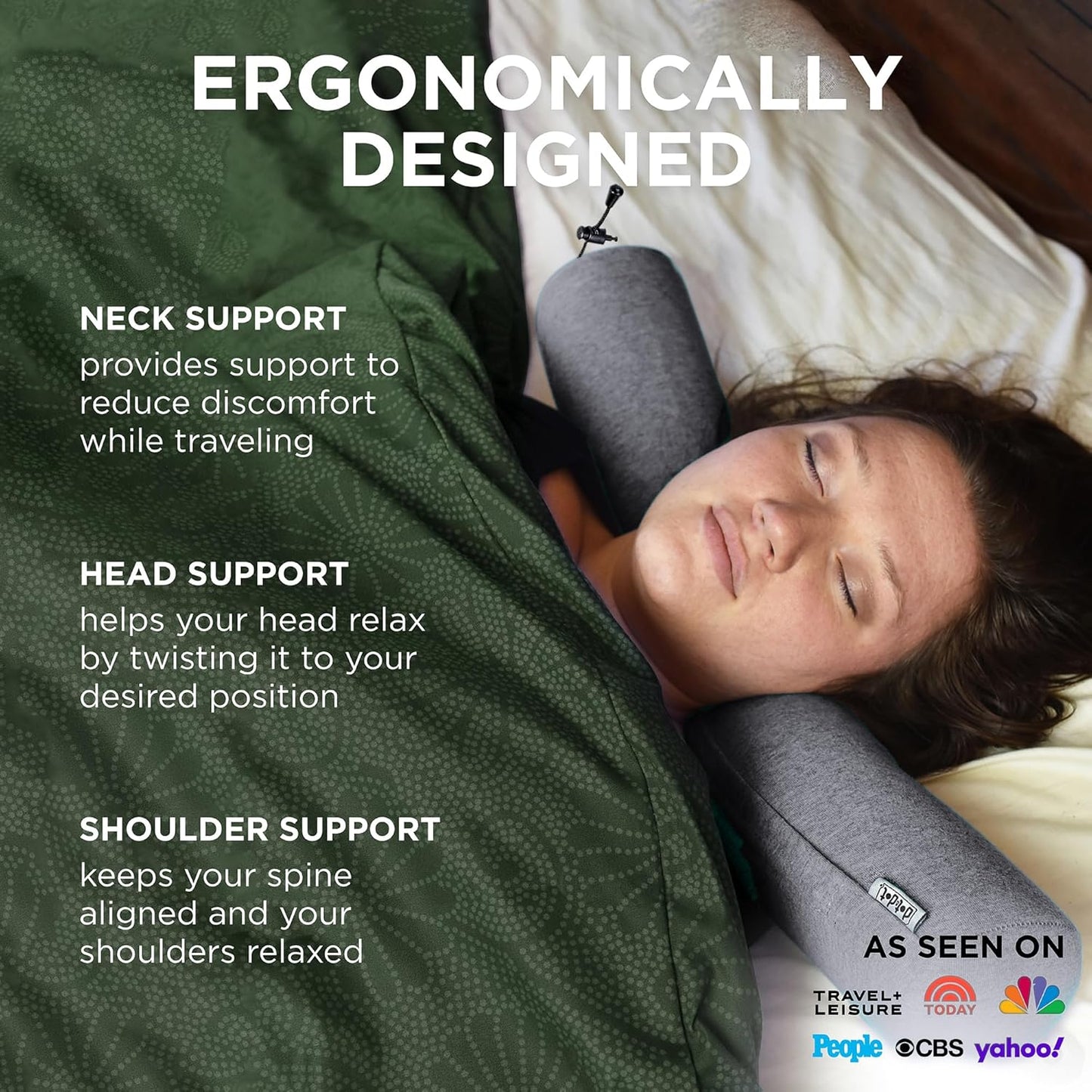 Dot&Dot Twist Memory Foam Travel Pillow for Airplanes - Travel Neck Pillow for Sleeping - Airplane Pillow for Neck Support, Chin, Lumbar and Leg - Adjustable, Bendable Neck Roll Pillow (Gray DBlue AC)