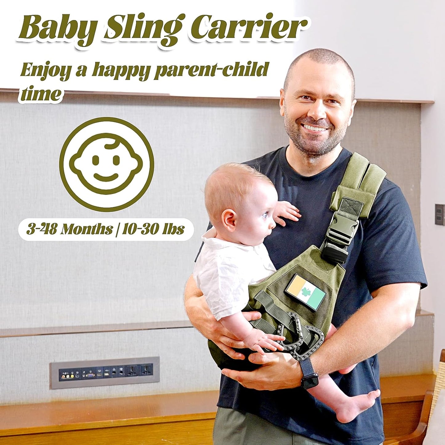 Baby Sling Carrier, Adjustable Non-Ship Hip Seat Toddler Carriers with Carabiners for 3-48 Months 10-30Ibs Infants Boys Girls (Green)