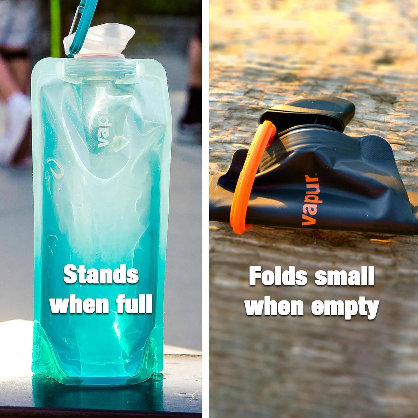 Vapur Collapsible Water Bottle With Carabiner, Compact Bottle Folds Flat For Hydration On The Go, Ideal for Traveling, Hiking or Camping, 23 Ounce, Lavender, Pack of 1