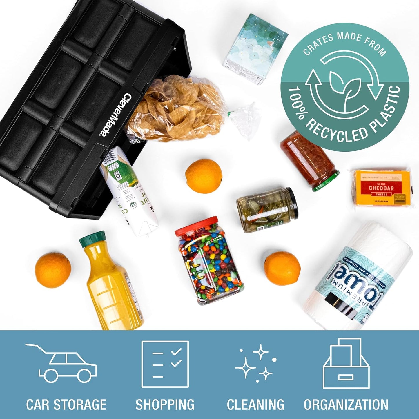 CleverMade Collapsible Storage Bins - Stone 3 Pack 32L - Stackable Containers Heavy Duty Capacity Folding Crates - Space-Saving for Home