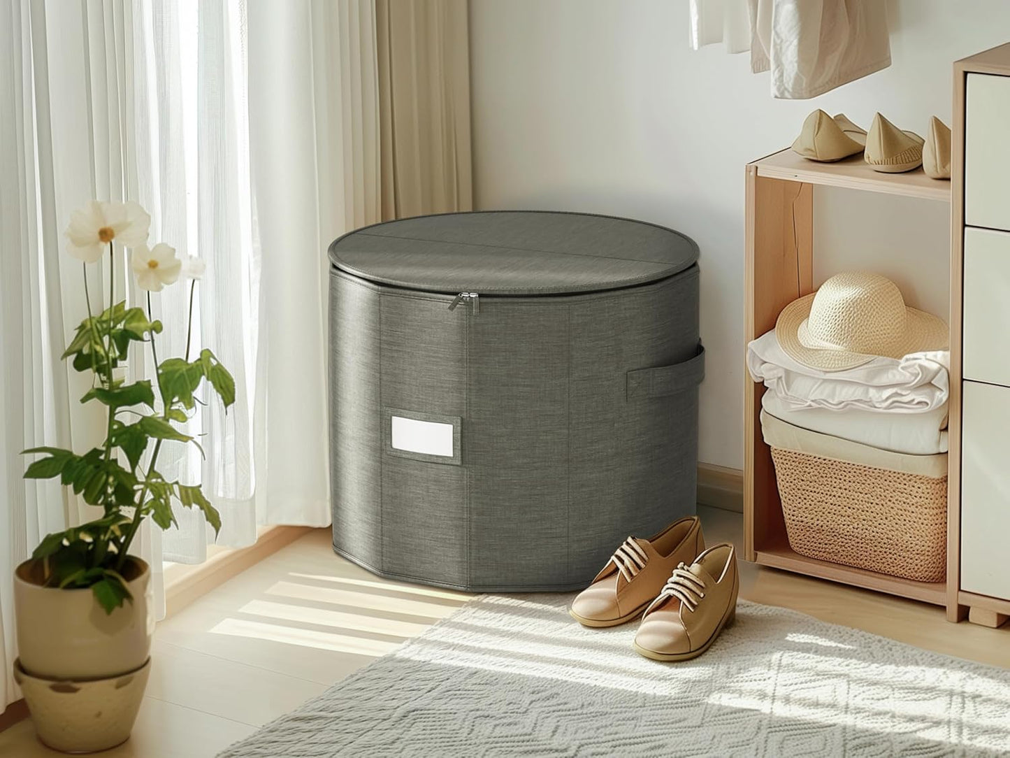 Vailando Shoe Organizer for Closet - Cylindrical Shoe Storage Organizer with Adjustable Dividers for Closet, Foldable Shoe Storage Box, Gray, 2-Pack, Large