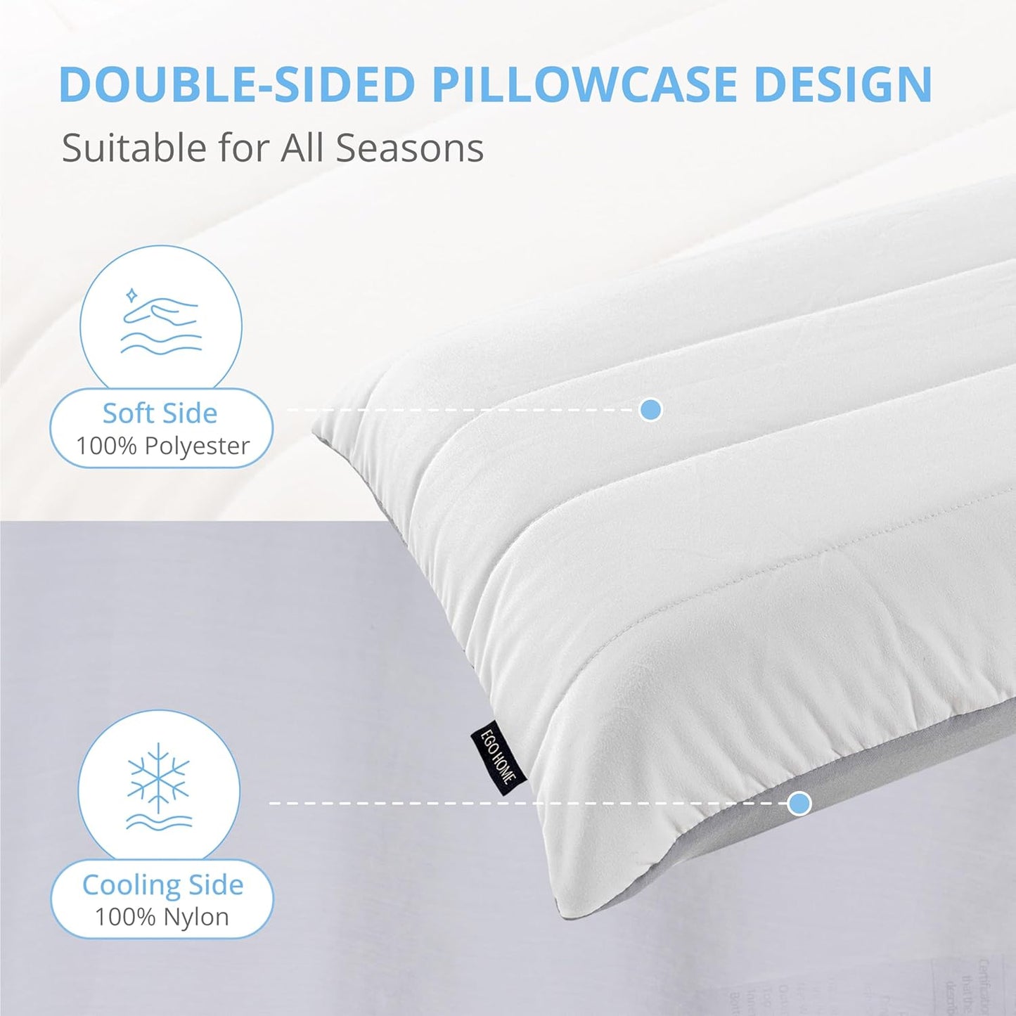 EGOHOME Cooling Memory Foam Pillow for Sleeping, Neck Pillow for Side, Back, Stomach Sleepers, Bed Pillow for Neck Pain Relief, Two-Sided Washable Reversible Cover, Standard Size (1 Pack, 5'')