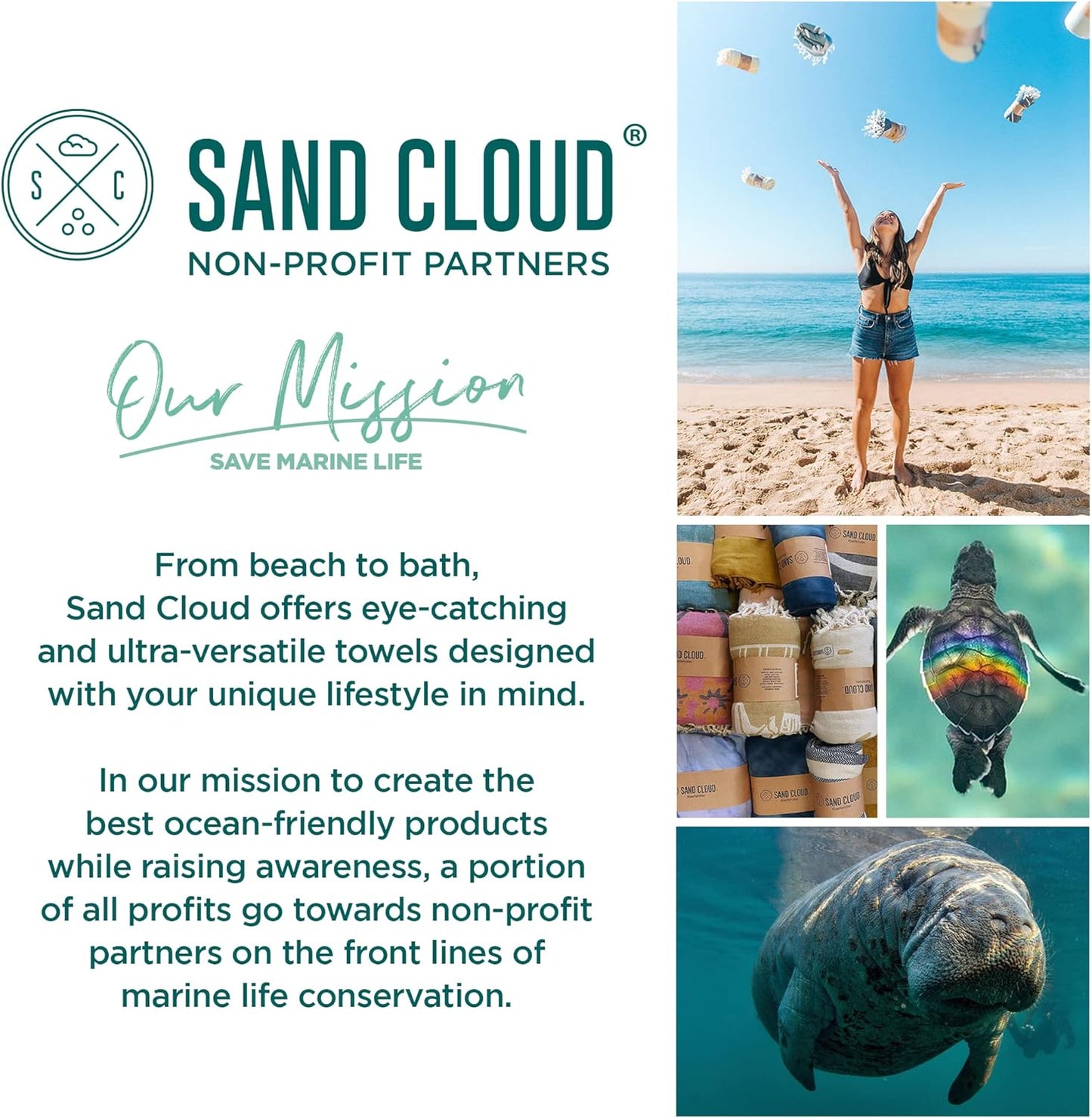 Sand Cloud Extra Large Turkish Beach Towel - Sand Free - 100% Organic Turkish Cotton Yarn - Quick Dry Towel for Beach, Picnic, Blanket or Bath - As Seen on Shark Tank - Marine Life (Whale Fin)