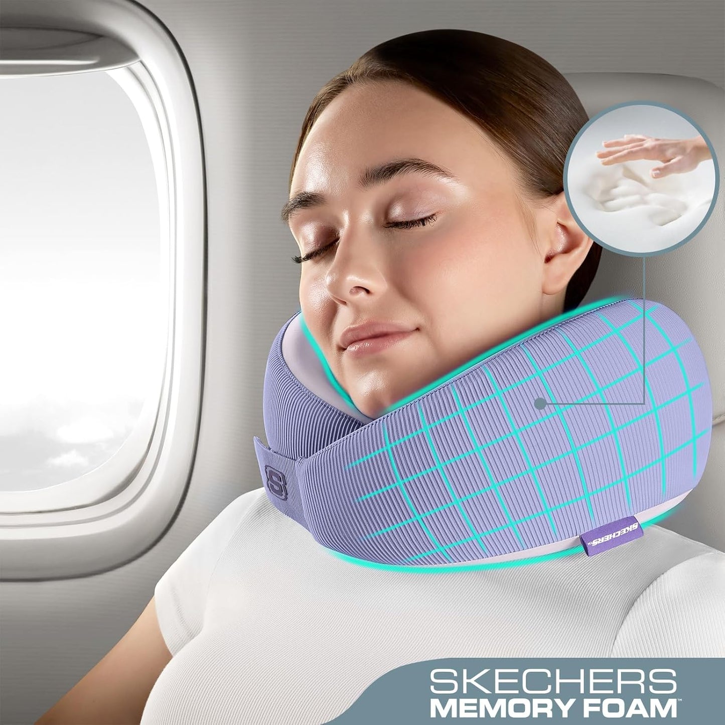 Skechers Women's Memory Foam Neck Pillow, Comfortable & Breathable Travel Pillow,Neck Pillow Airplane for Travel, Car Rides, Home, and Office Use, Ergonomic Design for Men and Women,Purple