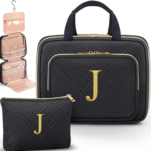 Gifts for Women, Initial Toiletry Makeup Bag Hanging Cosmetic Organizer with Embroidery Letter Personalized Nurse Teacher Appreciation Gift Birthday Christmas Gifts for Mom Sister Wife Friend Auntie