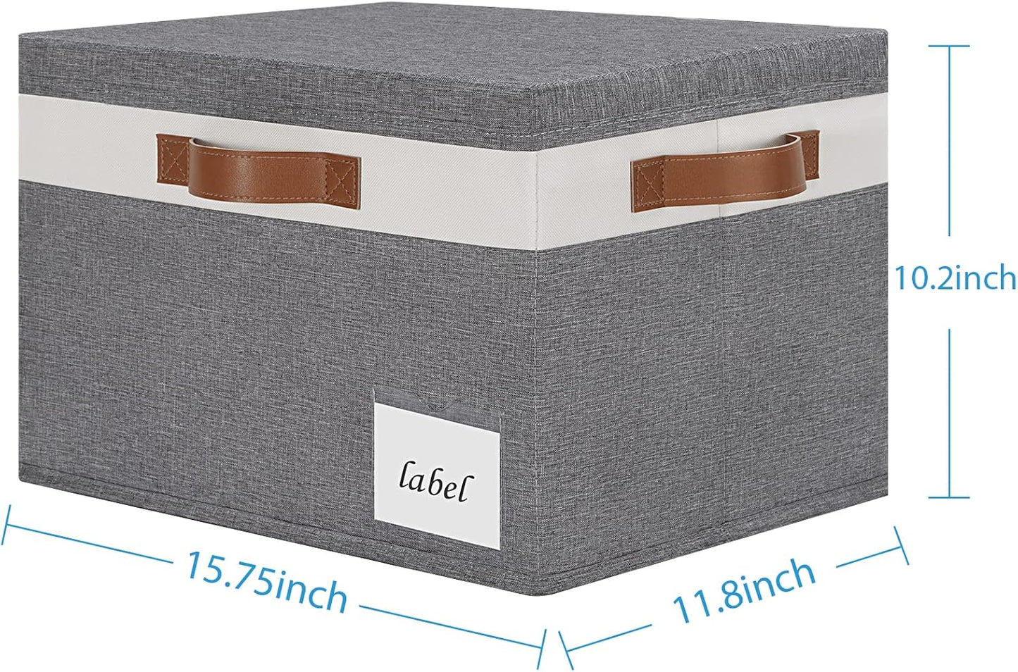 Extra Large Storage Bins with Lids, Foldable Fabric Storage Baskets with Lids, Sturdy Storage Boxes with Labels and 3 PU Handles for Closet Home Bedroom Office (32L, 3 Packs, Grey&White)