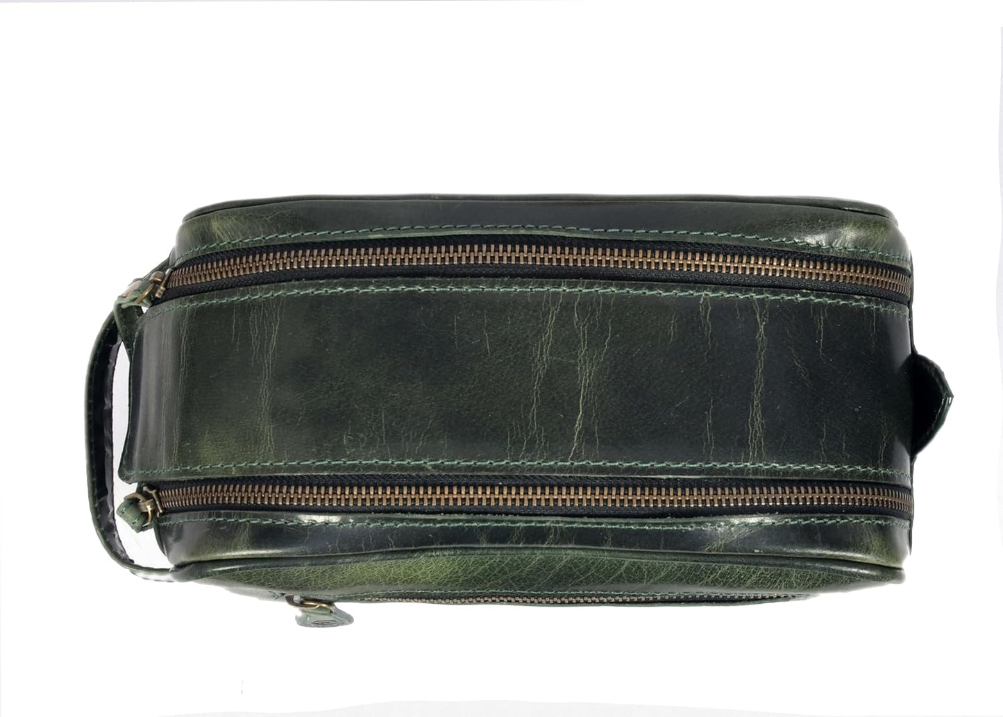 10" Premium Leather Toiletry Travel Pouch With Waterproof Lining | King-Size Handcrafted Vintage Dopp kit By Aaron Leather Goods (Seaweed Green)