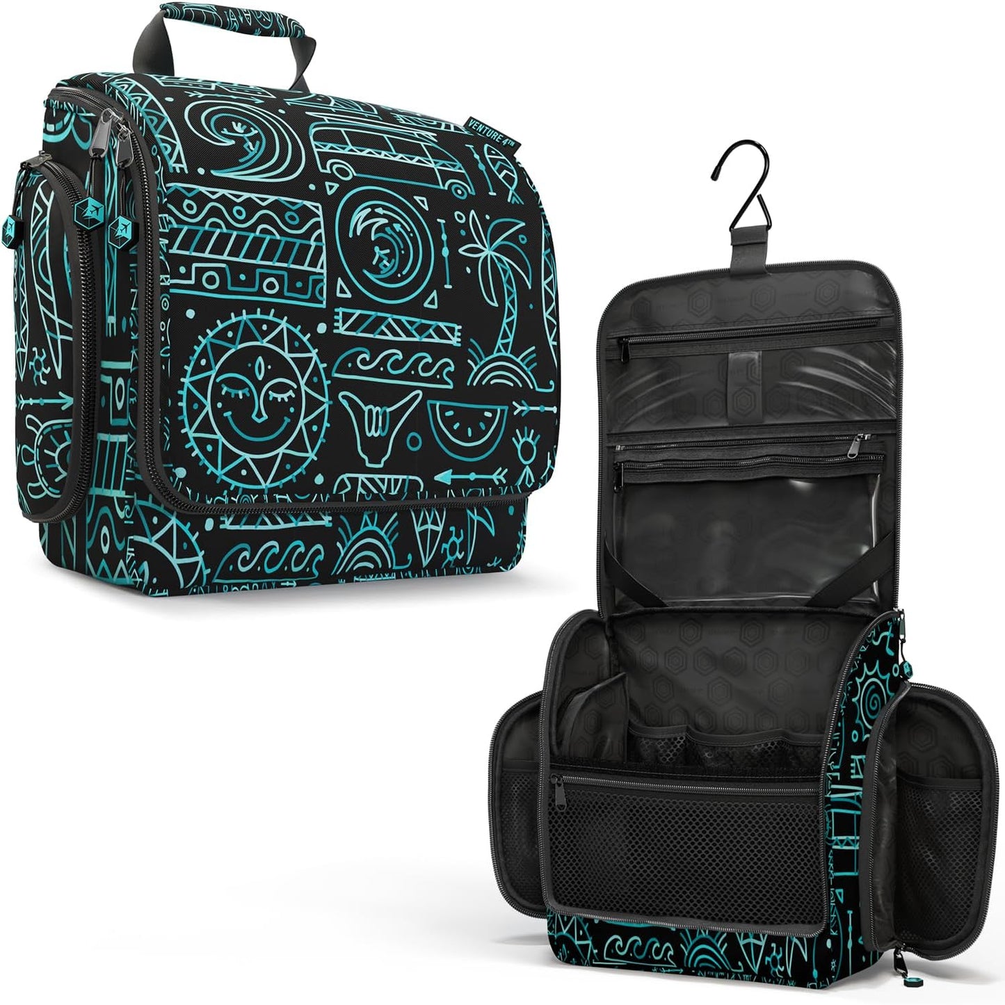 VENTURE 4TH Hanging Travel Toiletry Bag for Women & Men - Travel Organizer with Expandable Compartments & Removable Clear Pouch for Toiletries (Surfing Vibes)