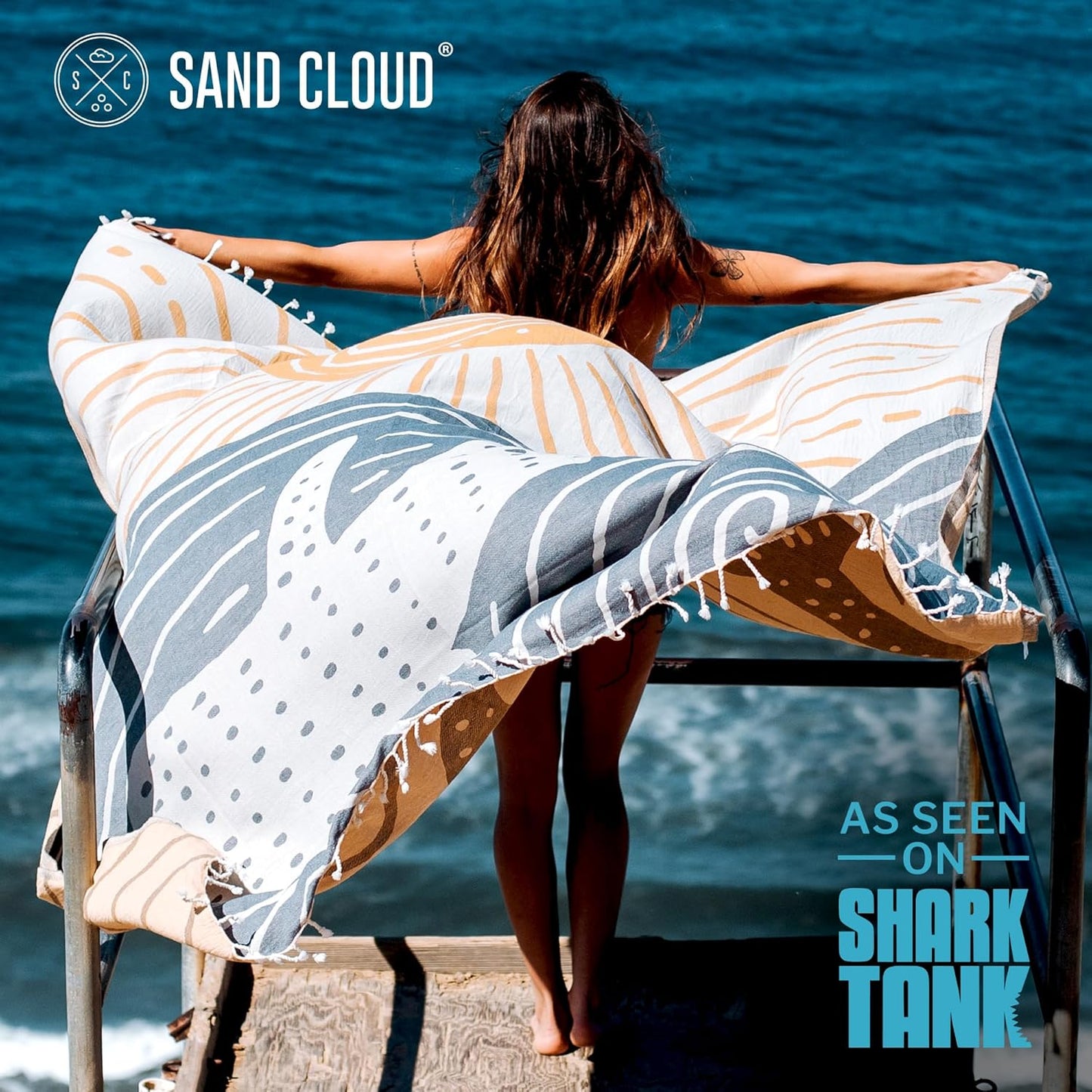 Sand Cloud Turkish Beach Towel - Sand Free - 100% Organic Turkish Cotton Yarn - Quick Dry Towel for Beach, Picnic, Blanket or Bath - As Seen on Shark Tank - Marine Life (Typus Whale Shark)