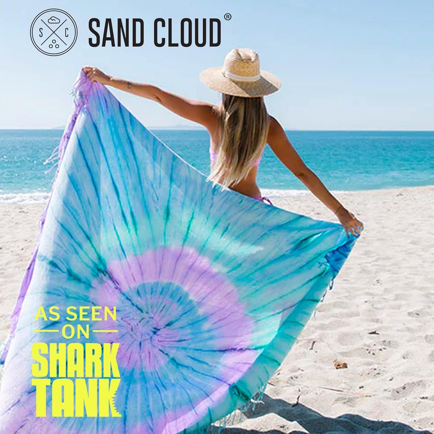Sand Cloud Extra Large Turkish Beach Towel - Sand Free - 100% Organic Turkish Cotton Yarn - Quick Dry Towel for Beach, Picnic Blanket or Throw - As Seen on Shark Tank - Tie Dye (Luna)
