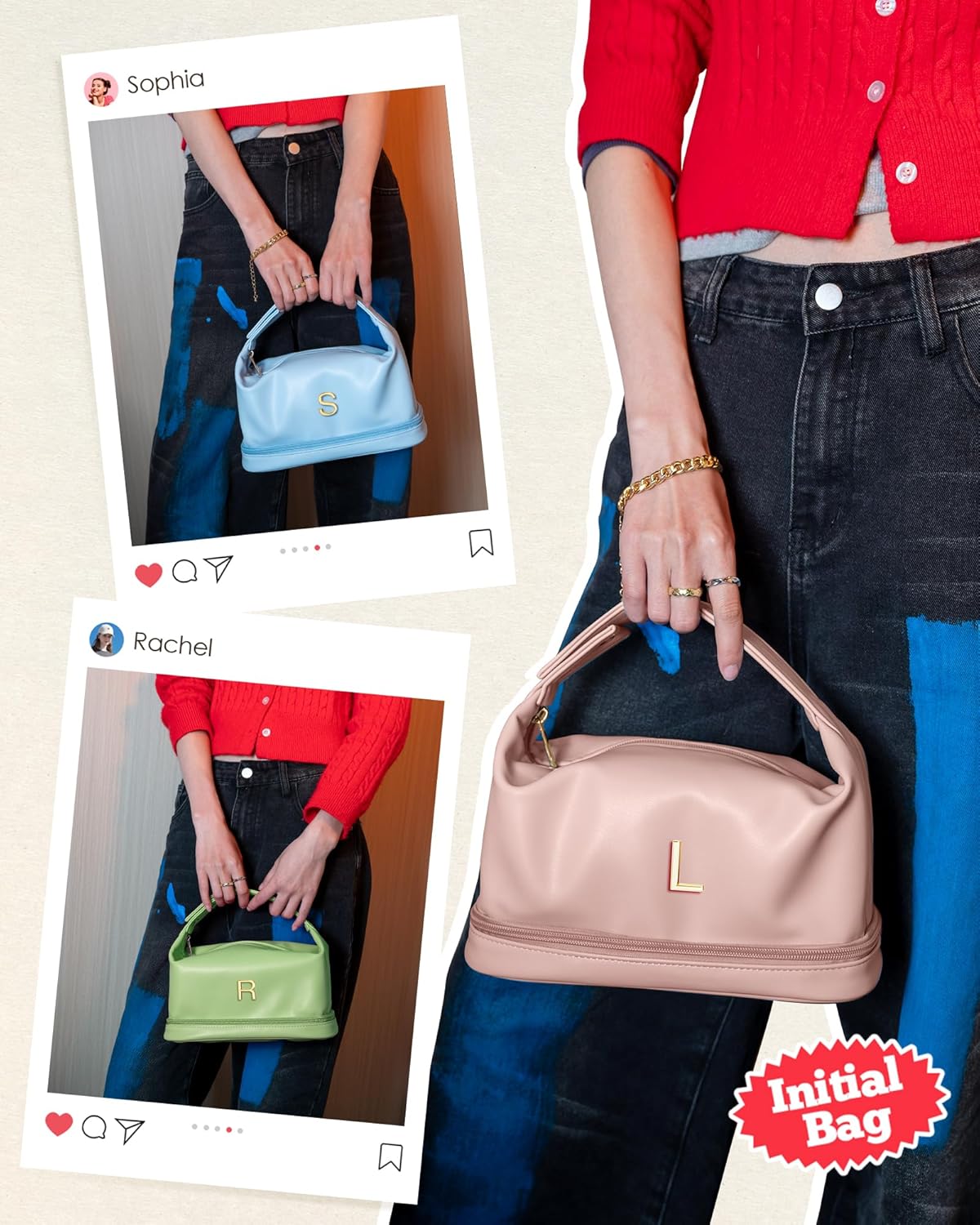 Initial Makeup Bags Personalized Bag with Handle, Monogrammed Gifts for Women Cosmetic Pouch, Large Capacity PU Leather Makeup Bags Letter Travel Toiletry Pouchs with Makeup Brush Organizer