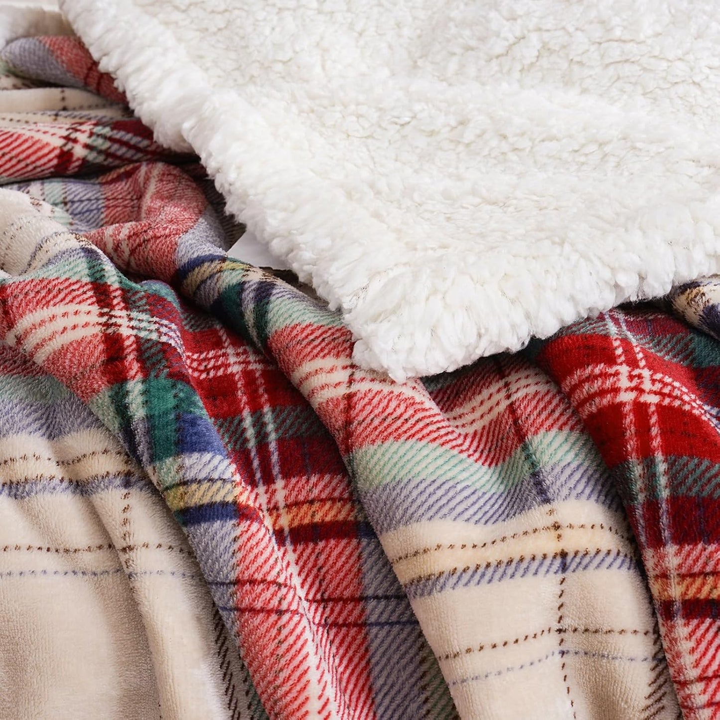 PU MEI Sherpa Fleece Throw Blanket 60" x 80" Reversible Plush Fluffy Large Big Blanket Lattice Flannel Blankets for All Season Use, Chrismas Red