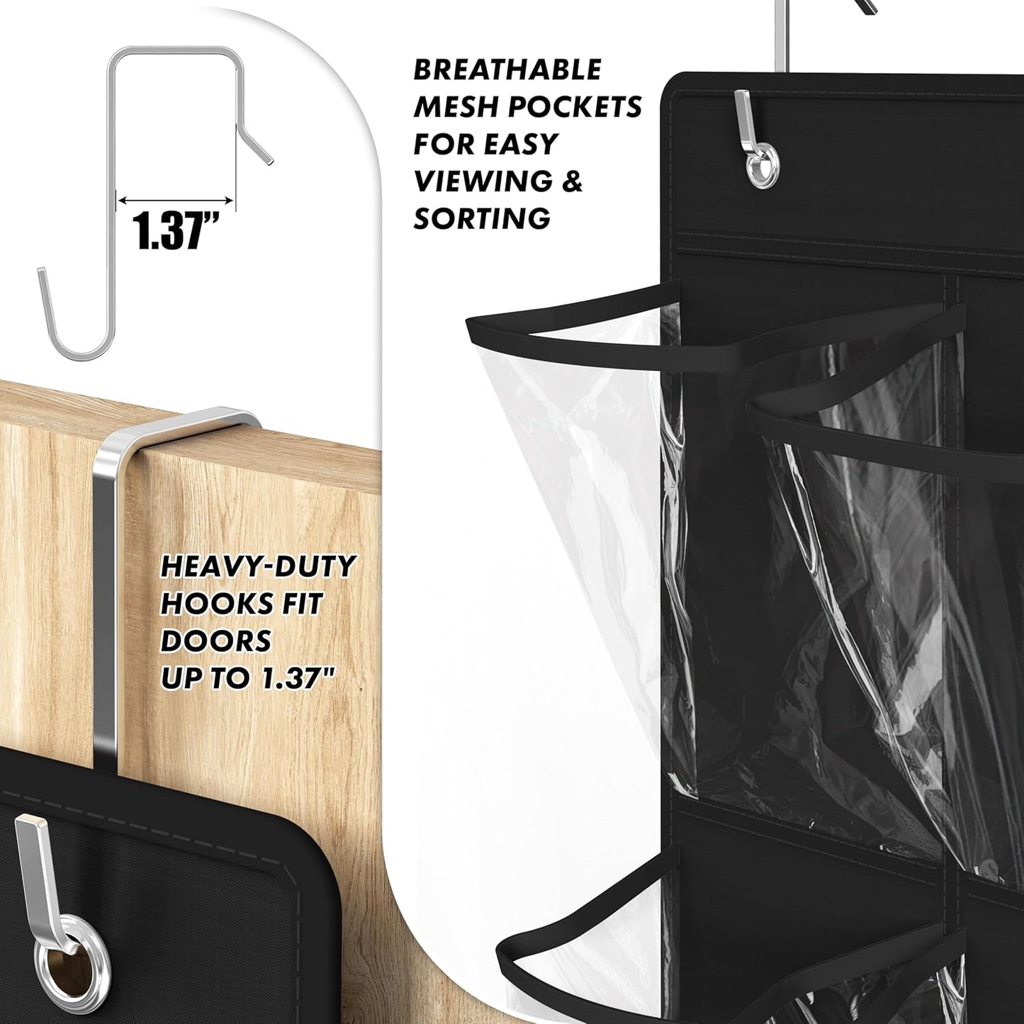 Simple Houseware 24 Pockets - 2PK 12 Large Pockets Over Door Hanging Shoe Organizer, Black