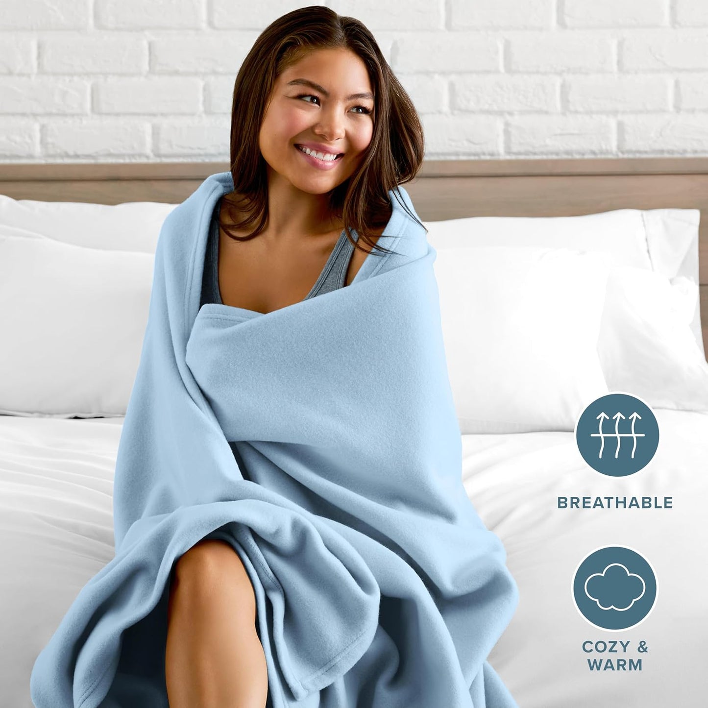 Bare Home Polar Fleece Blanket - Throw Blanket - Warm & Cozy - Premium Fleece - Blanket for Bed, Sofa, Camping, Travel and Cold Nights - Lightweight Blanket (Throw, Light Blue)