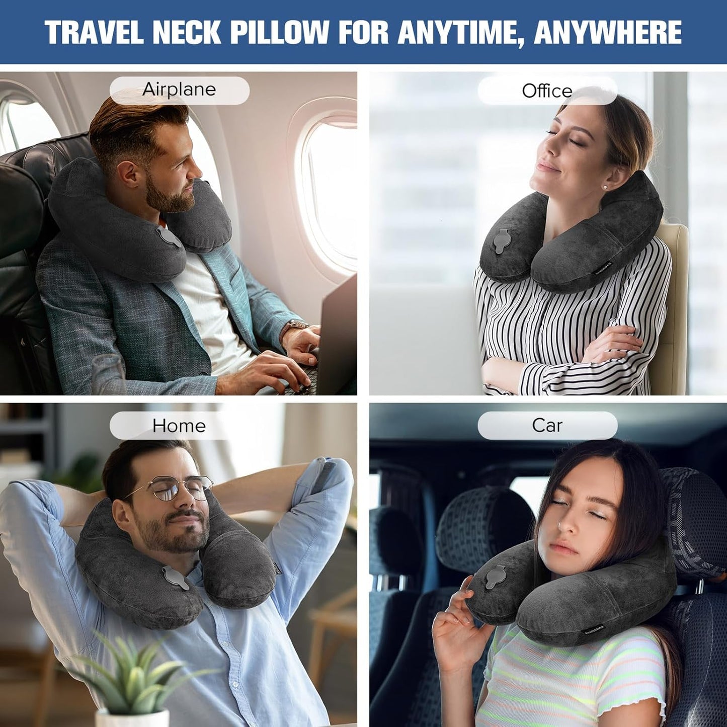 Rewondah Inflatable Travel Pillow for Sleeping Airplane - Inflatable Neck Pillow for Traveling on Plane with Washable Cover, Blow up Neck Travel Pillow for Airplanes, Cars - Portable and Comfortable