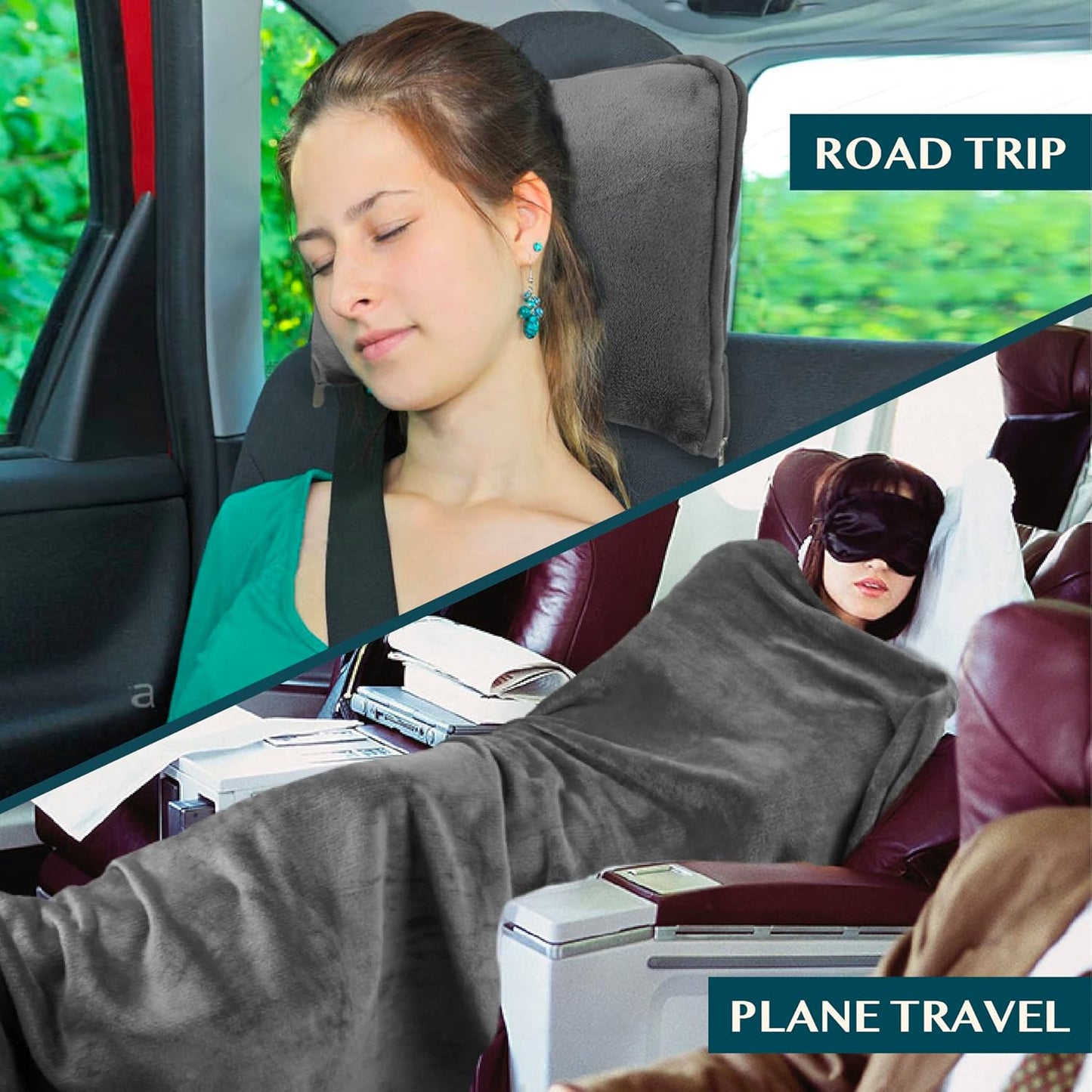 PAVILIA Travel Blanket Pillow, Soft Airplane Blanket 2-in-1 Combo Set, Plane Blanket Compact Packable, Flight Essentials Car Pillow, Travelers Gifts Accessories, Luggage Backpack Strap, 60x43 Gray