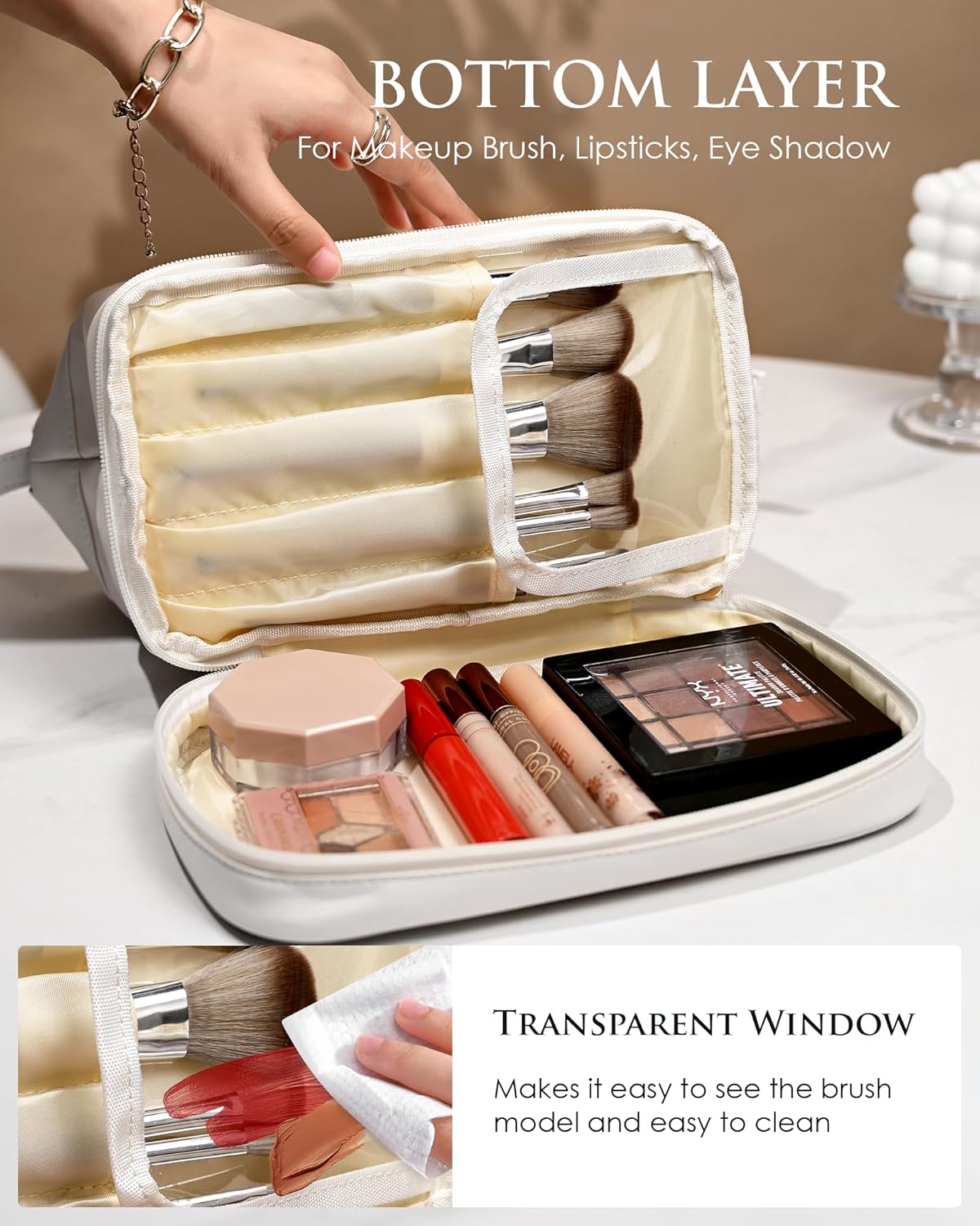 Gift Ideas for Mom, Initial Makeup Bag, Travel Gifts, Personalized Bags, Waterproof Double Layer Cosmetic Bag, Large Capacity PU Leather Makeup Bags Letter Travel Toiletry Bag, Friend Gifts