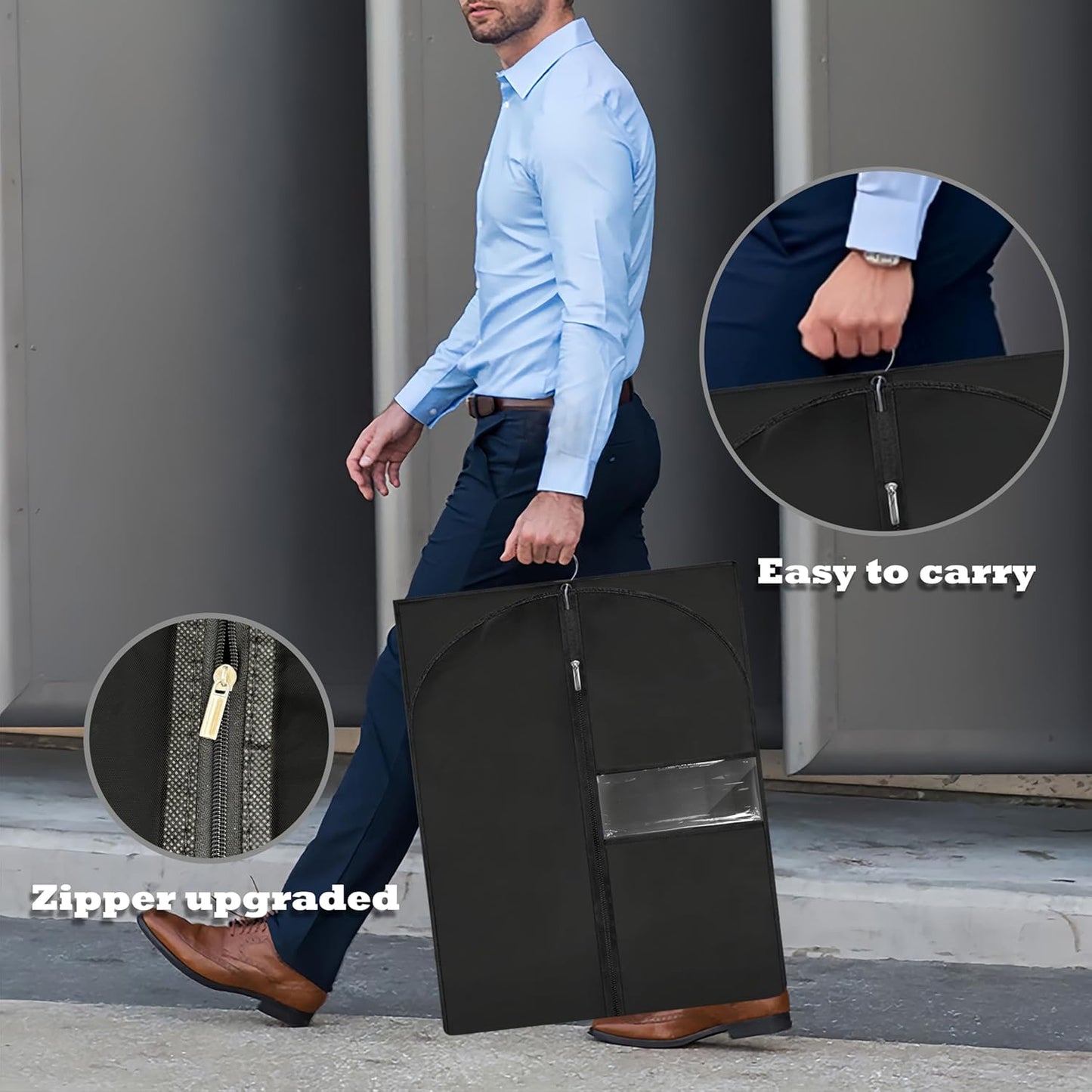 Dress Bags for Gowns Long, 60'' Garment Bags for Hanging Clothes, Suit Bag Cover for Storage and Travel, 2 Pack (Black)