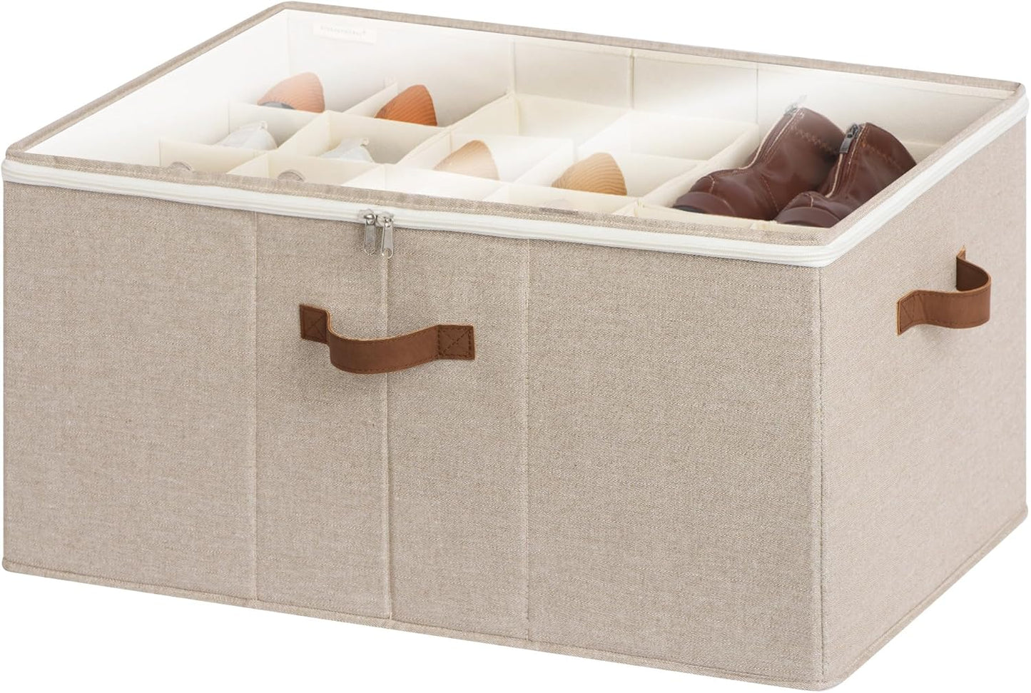 StorageWorks Shoe Organizer for Closet, Fits up to 24 Pairs, Shoe Cubby Storage Containers with Adjustable Dividers and Clear Cover, Mixing of Brown & Beige