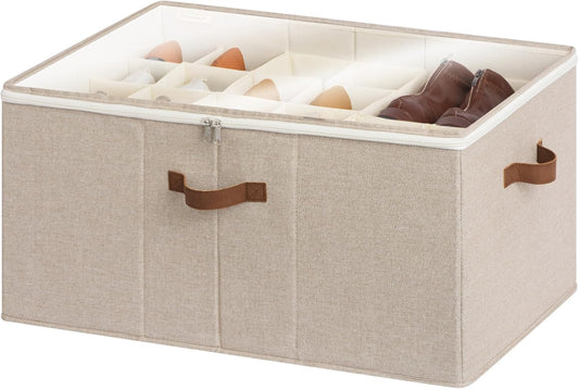 StorageWorks Shoe Organizer for Closet, Fits up to 24 Pairs, Shoe Cubby Storage Containers with Adjustable Dividers and Clear Cover, Mixing of Brown & Beige