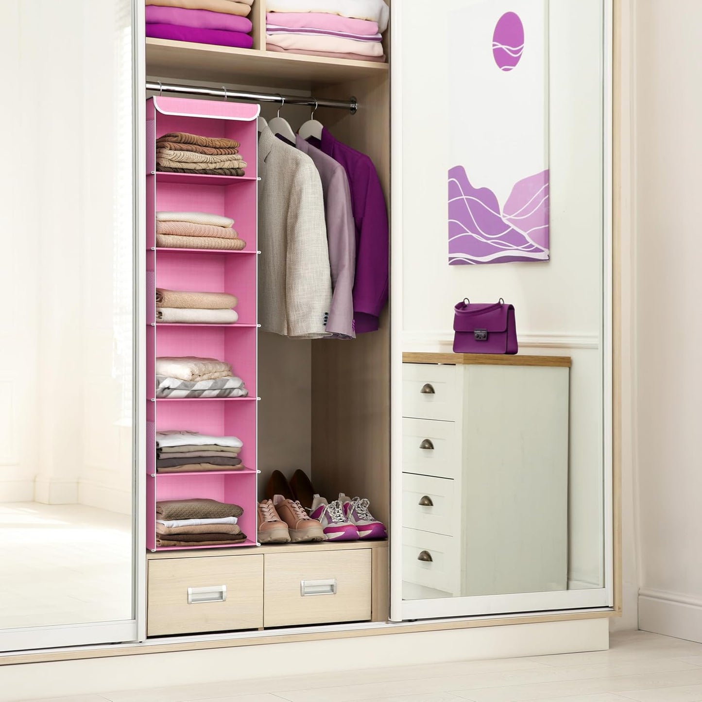 Simple Houseware 6 Shelf Hanging Closet Organizer, Pink