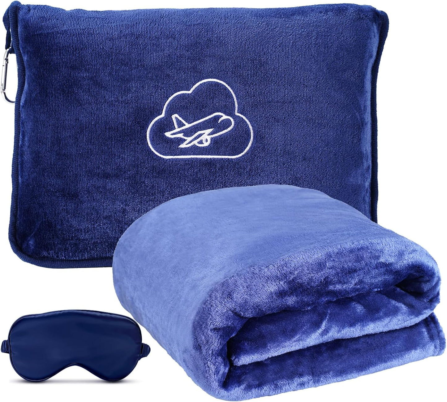 Travel Blanket, Ultra-Soft, Warm & Lightweight Travel Blanket Airplane with Bag, 65x40 in, Airplane Travel Essentials for Women, Men & Kids, Included Eye Mask, Luggage Sleeve & Backpack Clip