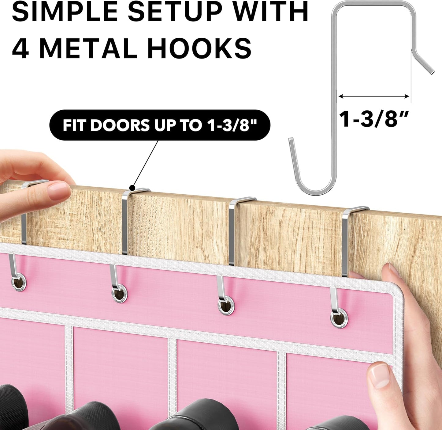 Simple Houseware 24 Pockets - Crystal Clear Over The Door Hanging Shoe Organizer, Pink (64'' x 19'')