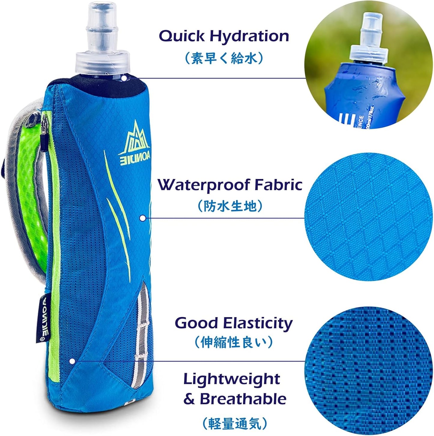TRIWONDER Handheld Water Bottle for Running, Quick Grip Chill 17 oz Handheld Soft Water Bottle with Hand Strap Hydration Pack, BPA Sport Soft Flask (Blue)