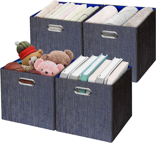 Storage Cube Basket Bins,13×13 Foldable Storage Containers for Shelf Cabinet Bookcase Boxes,Thick and Heavy Duty Fabric Drawer (4pcs, blue)