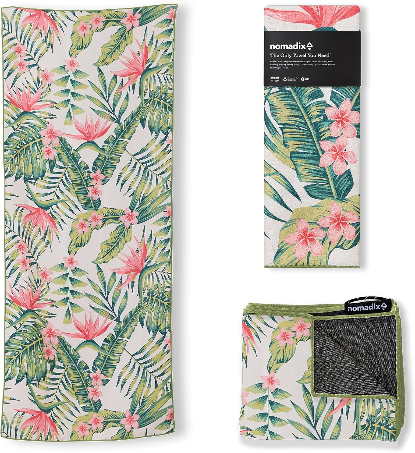 Nomadix Original Towel - Perfect for Beach, Pool, Travel, Camping, Yoga - Made with Recycled Materials - Super Absorbent - Sand Resistant -Palms Pink - 72.5" x 30"