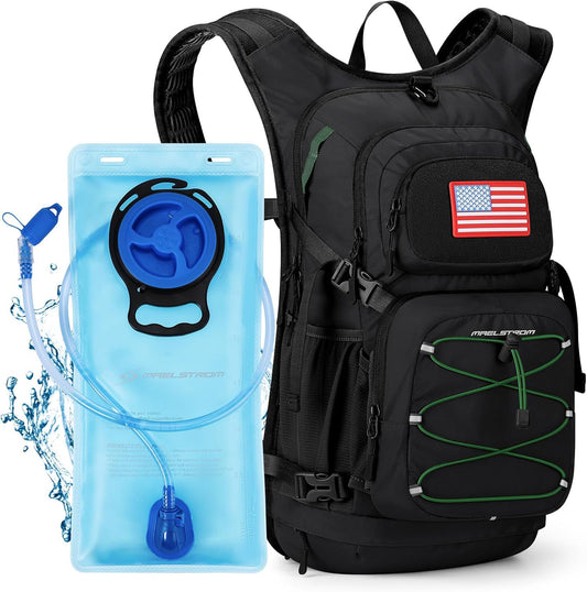 Maelstrom Hydration Hiking Backpack with 2L/3L Water Bladder, High Flow Bite Valve Camping Daypack Lightweight