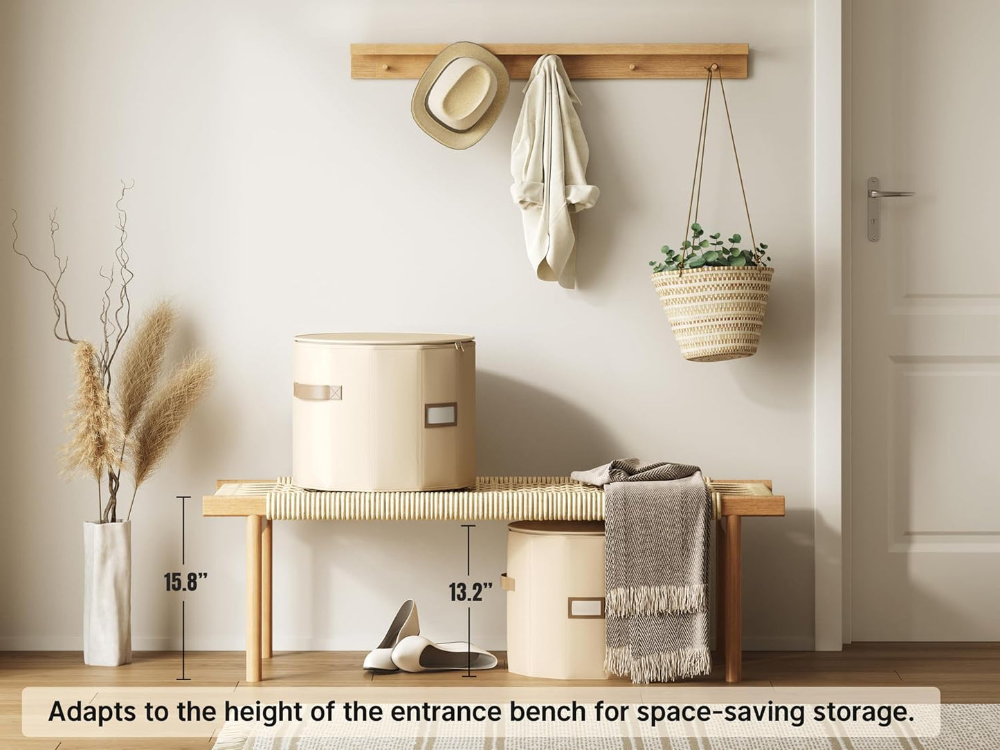 Vailando Shoe Organizer for Closet - Cylindrical Shoe Storage Organizer with Removable Dividers, Rectangular Compartment, Foldable, Beige, 1-Pack