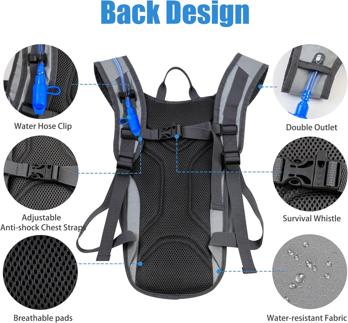 Zavothy Hydration Backpack with 2L Hydration Bladder Water Backpack for Hiking Hydration Pack for Running Cycling Hiking