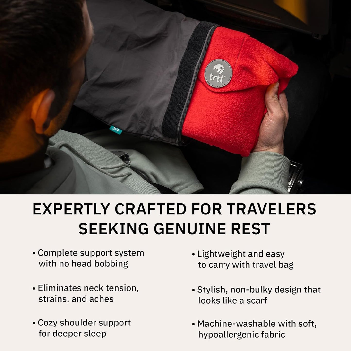 trtl Pillow - Scientifically Proven Super Soft Neck Support Travel Pillow - Machine Washable - Red