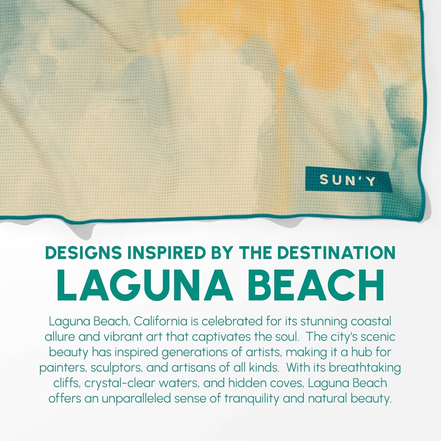 SUN'Y Waffle Microfiber Beach Towel – Sand Free, Quick Dry, Ultra Absorbent, Lightweight & Compact Travel Towel with Carry Bag - Large (63” x 31.5”), Laguna