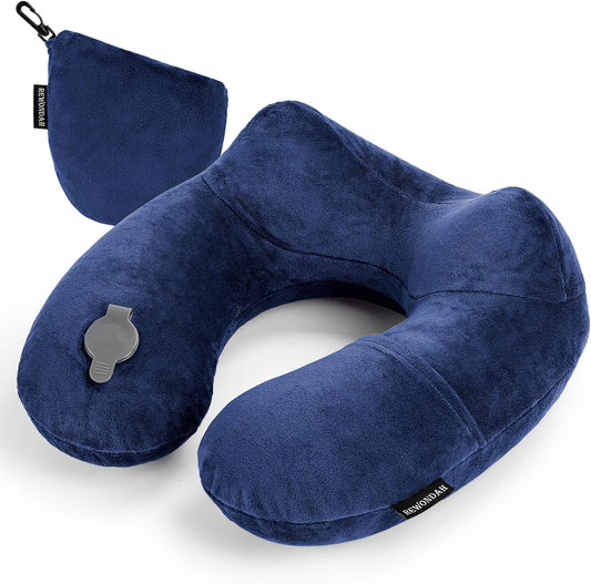 Rewondah Inflatable Travel Pillow for Sleeping Airplane - Inflatable Neck Pillow for Traveling on Plane with Washable Cover, Blow up Neck Travel Pillow for Airplanes, Cars - Portable and Comfortable