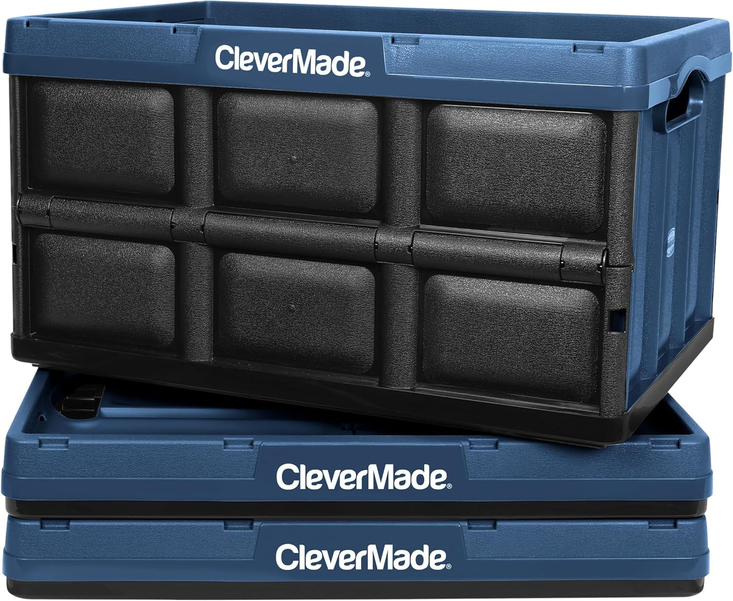 CleverMade Collapsible Storage Bins - Ocean 3 Pack 46L / 12 Gal holds 66 lbs - Stackable Containers Heavy Duty Capacity Crates Space-Saving