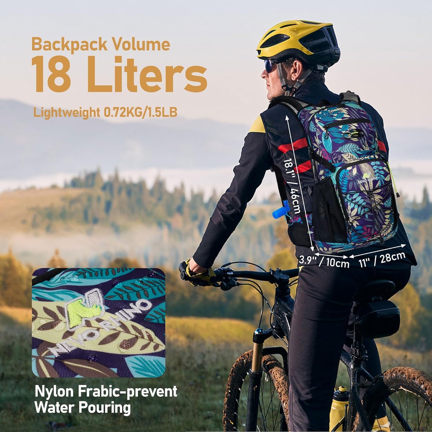 N NEVO RHINO Hydration Backpack, 18L Multipurpose Hiking Backpack with 3L Water Bladder, Water Backpack Insulated Hydration Pack Ideal for Hiking and Cycling