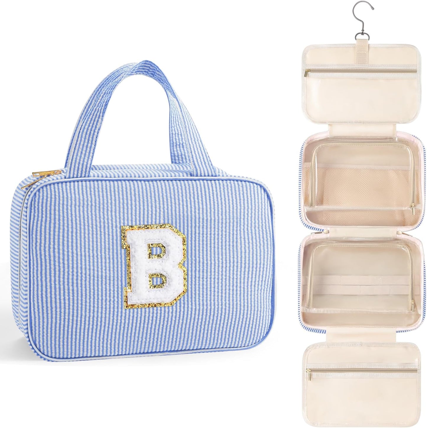 TOPEAST Bridesmaid Proposal Gifts - Bridal Shower Gifts, Hanging Toiletry Bag for Women, Personalized Travel Gifts for Women, Monogrammed Initial Tolietry Pouch Makeup Bag - Letter B, Blue