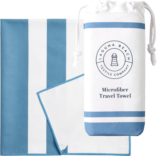 Bright Blue Microfiber Beach Towel by Laguna Beach Textile Co - Sand Free, Light Weight Striped Pool Towel - Perfect for Yoga, Gym, Beach, Pool - Extra Large, 35" x 75 - Laguna Blue