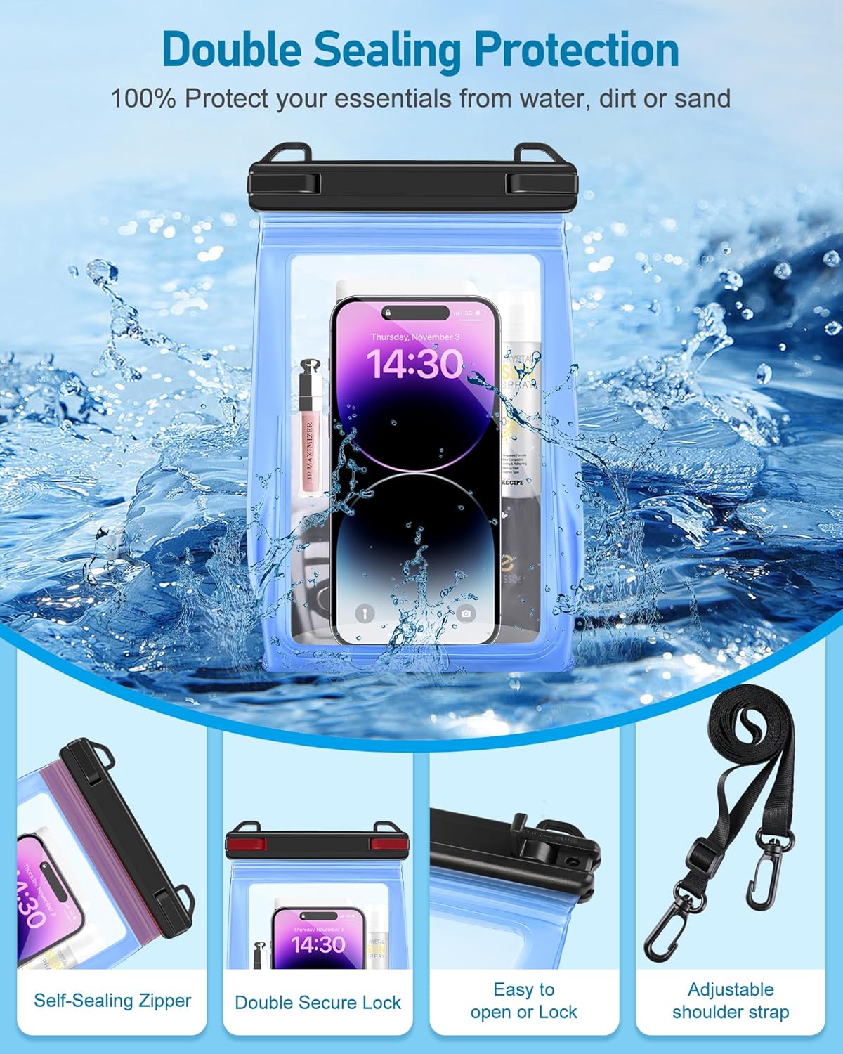 Large Waterproof Phone Pouch, Floating Dry Bag for iPhone 15 14 13 12 11 Pro Max Galaxy S22 S21 Waterproof Bag Sunscreen Glasses Storage Universal Dry Pouch for Swimming Rafting Boating