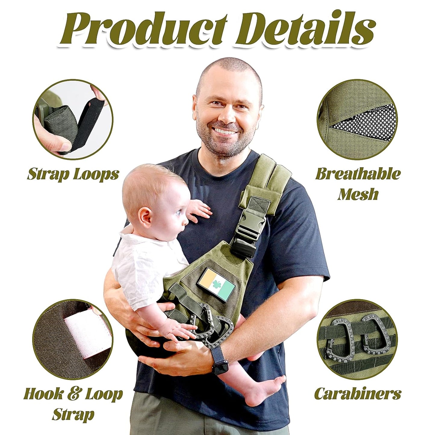 Baby Sling Carrier, Adjustable Non-Ship Hip Seat Toddler Carriers with Carabiners for 3-48 Months 10-30Ibs Infants Boys Girls (Green)