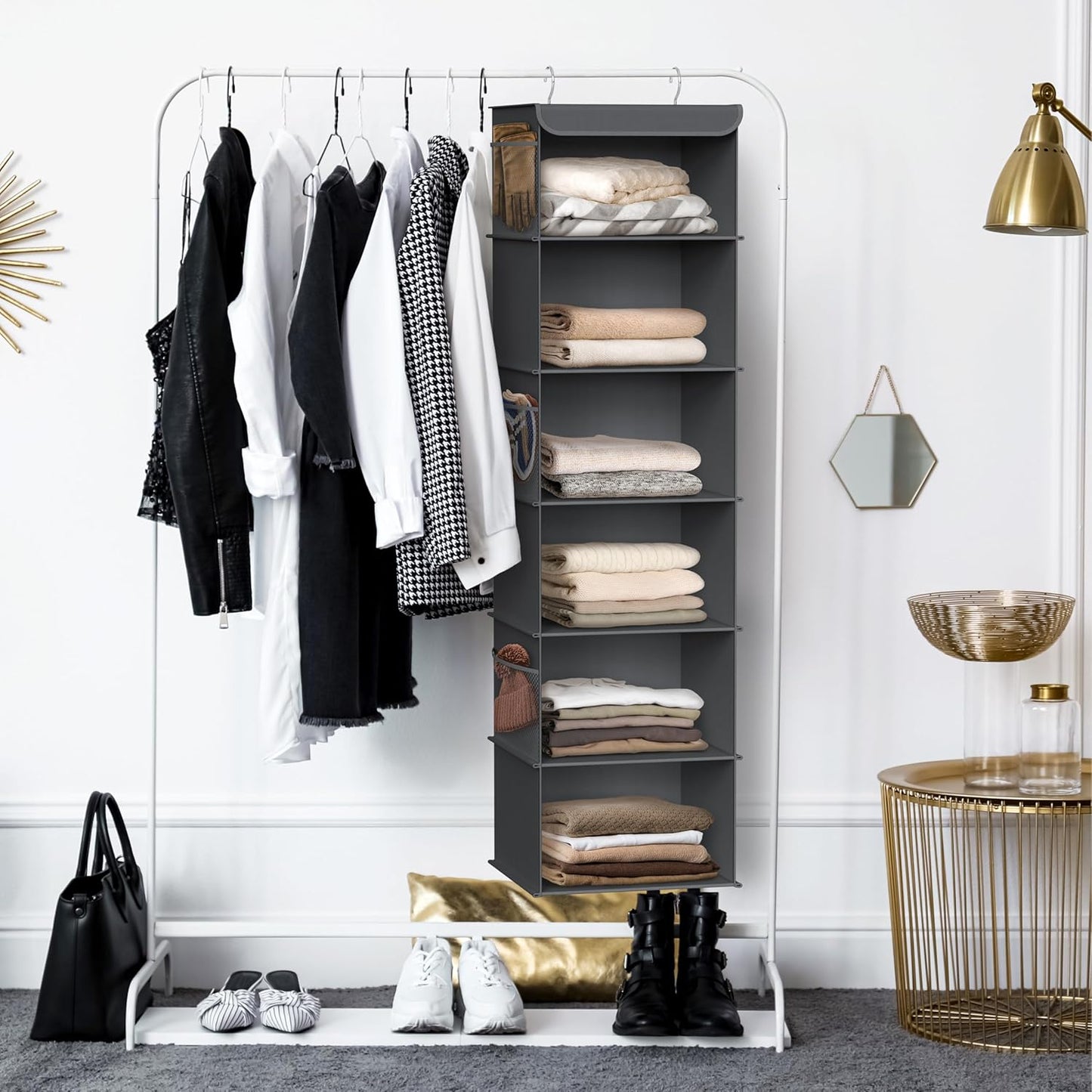 Simple Houseware 6 Shelf Hanging Closet Organizer, Dark Gray